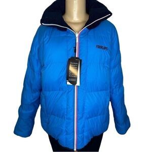 NWT Reversible full zip Sherpa puffer Jacket Coat Blue Women’s medium NEW